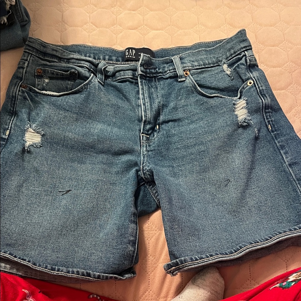 GAP Women's Ripped Jean Shorts - Dark Blue